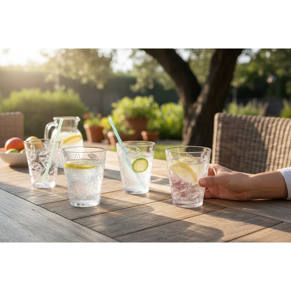 Plastic Tumblers Set of‎ 4 OS Clear Very Good Embossed Citrus Pattern